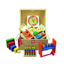 Bau Pedagogico Com 10 Brinquedos de Madeira - Maxi Toys